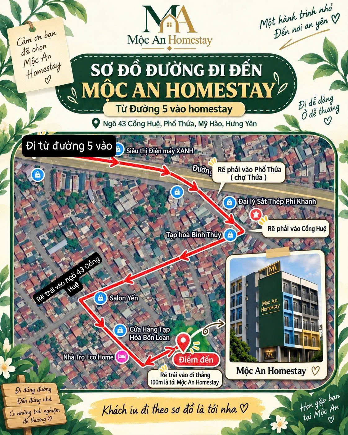 Sơ đồ chỉ đường đến Mộc An Homestay
